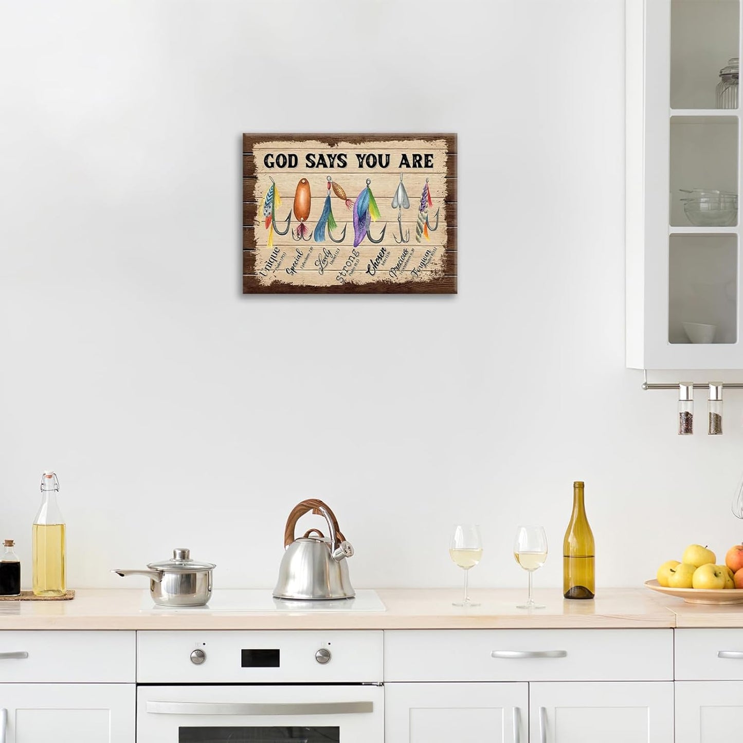 Fishing Wall Art, Fish God Says You Are Pictures Wall Decor Coastal Canvas Prints Framed Artwork Paintings Home Office Decorations For Bathroom Bedroom Living Room Kitchen 24l X 20w