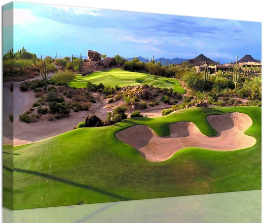 Arizona Desert Golf Course Canvas Wall Art Prints Golf Course Wall Decor for Living Room Bedroom Bathroom Home Decorations Golf Course Picture Framed Artwork Ready to Hang(12''H x 16''W)