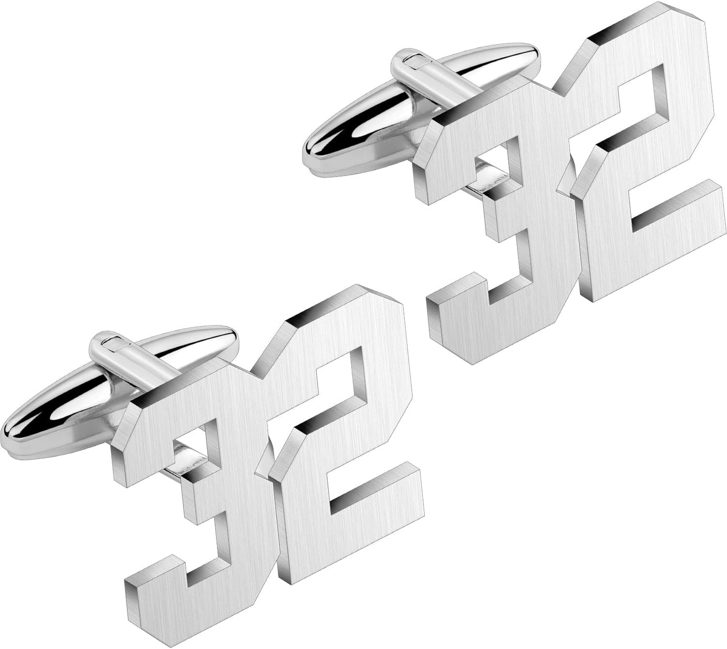 AMITER Mens Cufflinks with Number, Classic Silver Personalized Cuff Links for Men, Sport’s Day Casual or Formal Shirts