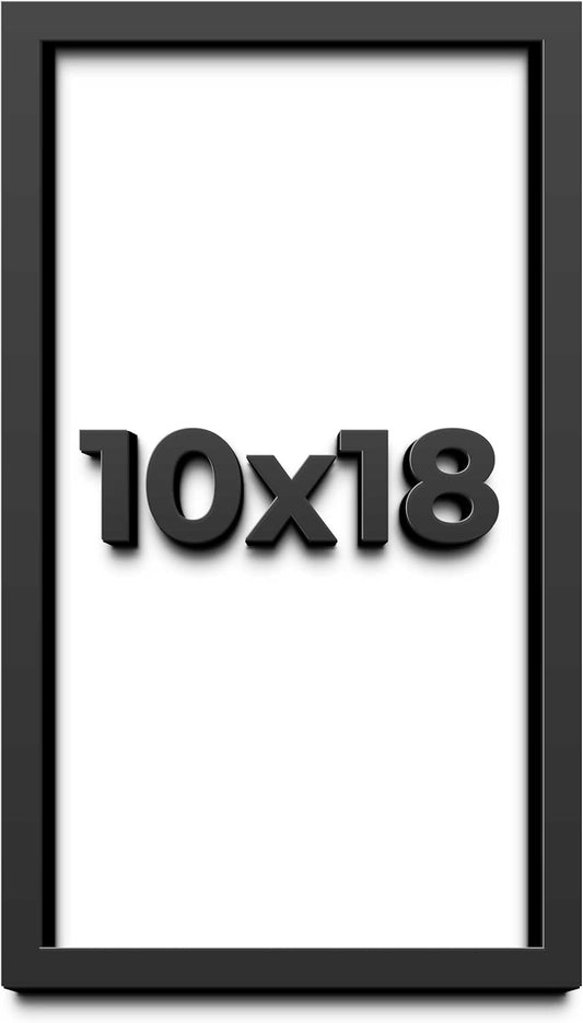 10x18 Shadow Box Black Solid Wood Display Frame with White Acid-Free Backing UV Acrylic & Hanging Hardware - with 3/4" Usable Depth