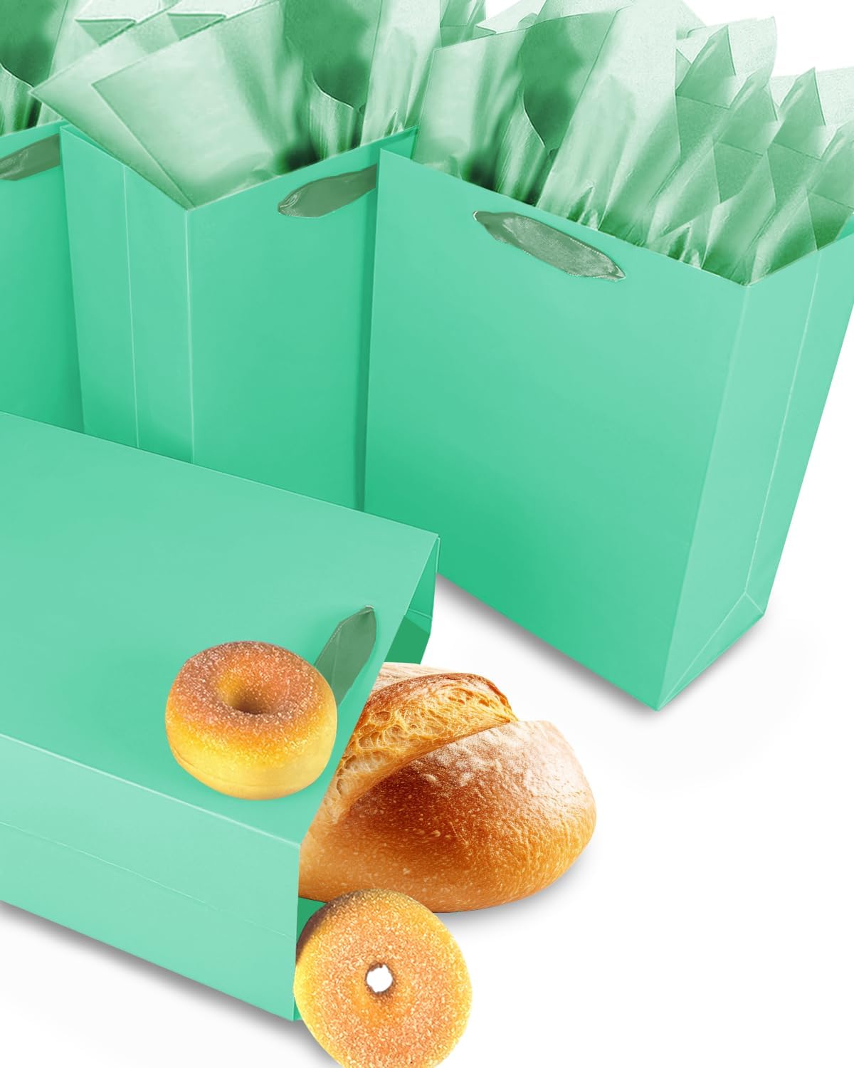 Gcardist Lake Green Gift Bags with Tissue Paper for Wedding, Birthday, Party Supplies-7.9"x4.3"x9.6" Medium Size Cardboard Gift Bags（5pcs Bags +10pcs Tissue Paper ）