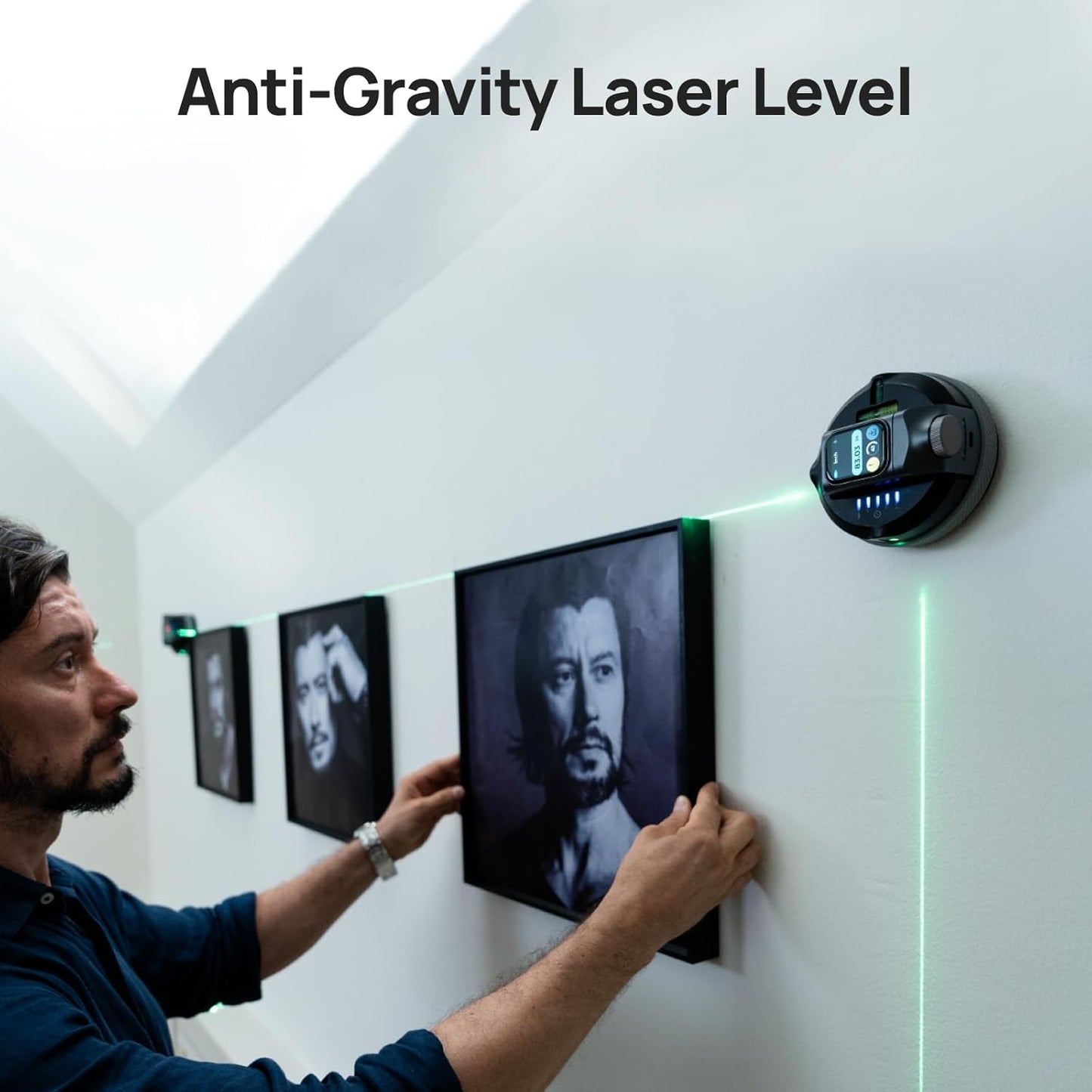 HOZO M-Cube02 Laser Level with 164ft Green Laser Measure, 360° Rotating for P2P Laser Measure & Center Finder, Wall Mount Laser Level for Picture Hanging, Renovation & DIY, Bluetooth App, Rechargeable