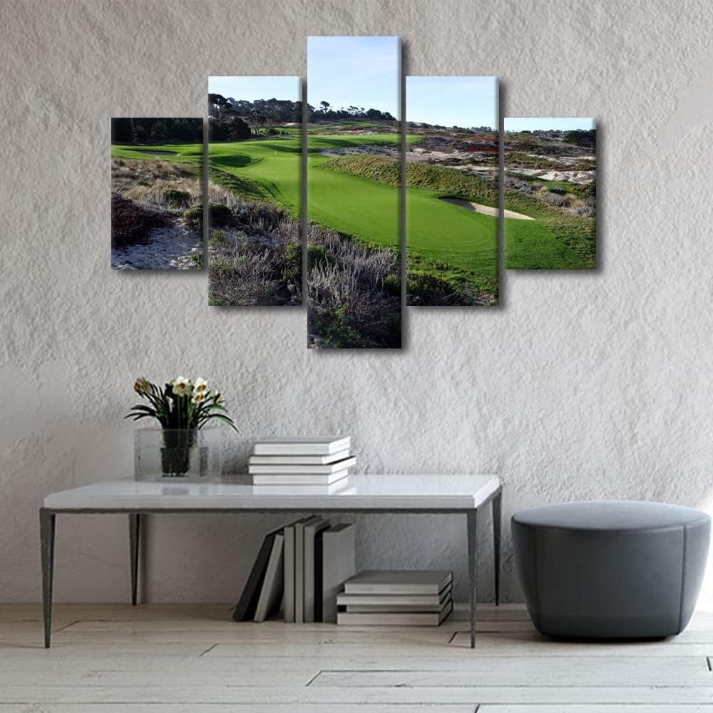 5 Panels Golf Course Wall Art Spyglass Hill Course Poster American Flag Canvas Wall Art Paintings Prints Modern Home Decor for Living Room Bedroom Office Wall Decor Framed Ready to Hang - 60"W x 40"H