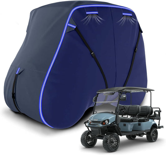 Golf Cart Cover Suitable 6/4+2 Passenger for Yamaha/EZGO Club Cart Heavy Duty 420D Waterproof Windproof Golf Cart Cover All-Weather Protection with Zipper Door Blue/Gray