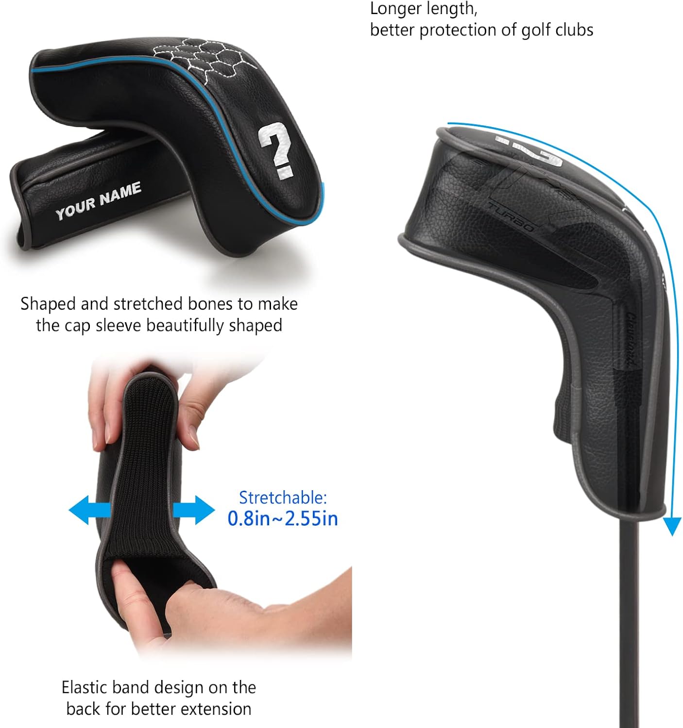 mytag 8PCS Golf Hybrid Iron Covers Set, Knit Hybrid Head Covers, Fits Cobra T Rail, Cleveland Launcher, Wilson Launch Pad, Tour Edge Hot Launch - Customizable