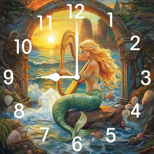 Volleyball Square Clock Silent No Ti.ck Battery Powered Home Decor Wooden Wall Clock for Living Room Kitchen Bathroom Farmhouse 10inch