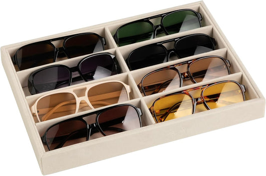 Frebeauty Sunglass Organizer,Velvet Glasses Organizer,8-Slot Sunglasses Tray for Drawer, Men's/Women's Sunglasses Box