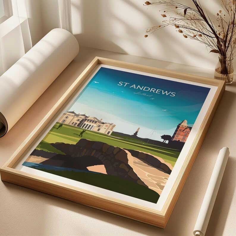 Nationcog Golf Print of St Andrews 18th Hole - Scotland, St Andrews Golf Poster, Vintage Golf Travel Poster, Scotland Golf Course Art, Golf Course Wall Art, St Andrews Print (Unframed) (12x18)