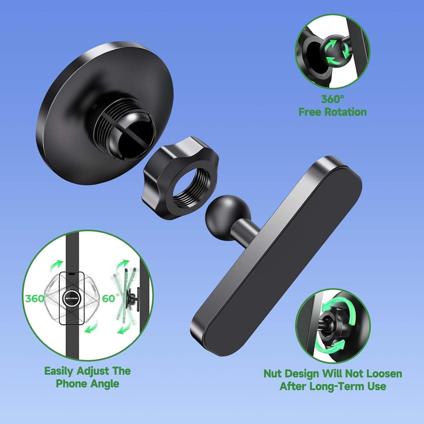 Magnetic Golf Cart Phone Holder Mount Compatible With MagSafe 17 Pro Max Plus 16 15 14 13, N52 Strong Magnetic, 360° Rotatable, Fits EZGO/Club Car/Yamaha, Golf Cart Accessories for Men - Golf Gifts