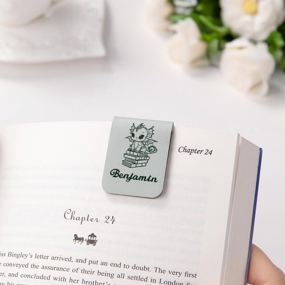 CALLIE Personalized Dragon & Floral Moon Castle Magnetic Bookmark Clip – Custom Name Reading Gifts for Book Lovers, Birthday Teacher's Day Christmas for Bookworm Gifts