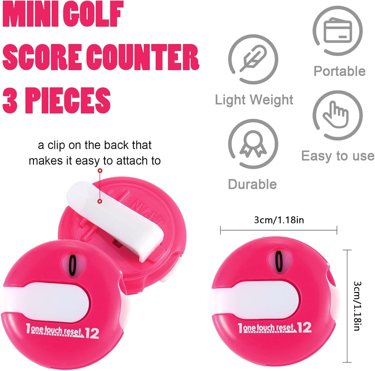 Frienda Golf Score Counter Mini Golf Stroke Counter with One Touch Reset and Simple Attachment to Scorekeeper Glove in