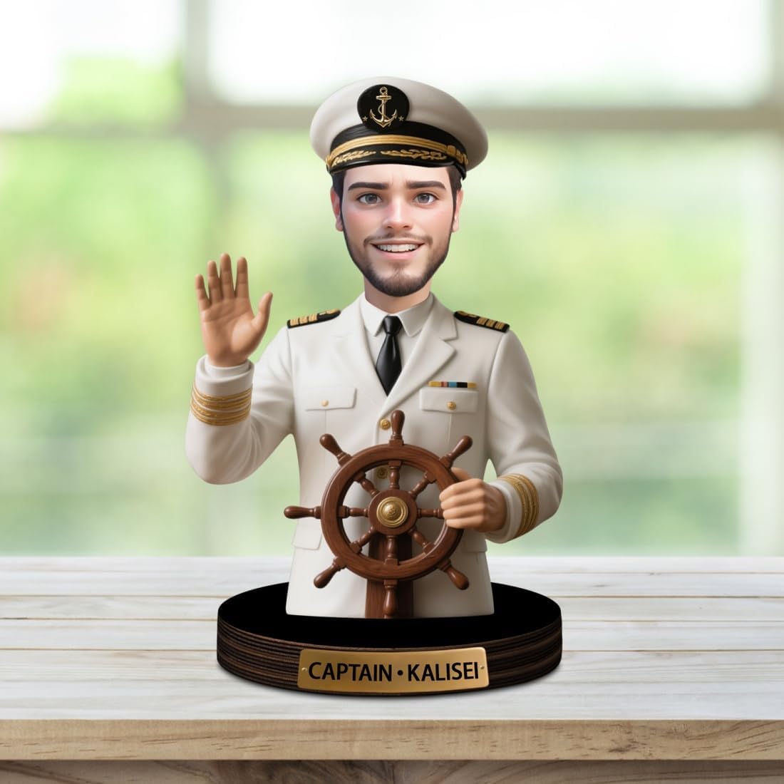 Personalized Captain Figurine Plaque Custom Nautical Desk Decor Sign with Name Photo 2D Cartoon Portrait Boat Ship Office Decor Sign Nautical Gift for Boat Lovers Christmas Birthday Anniversary