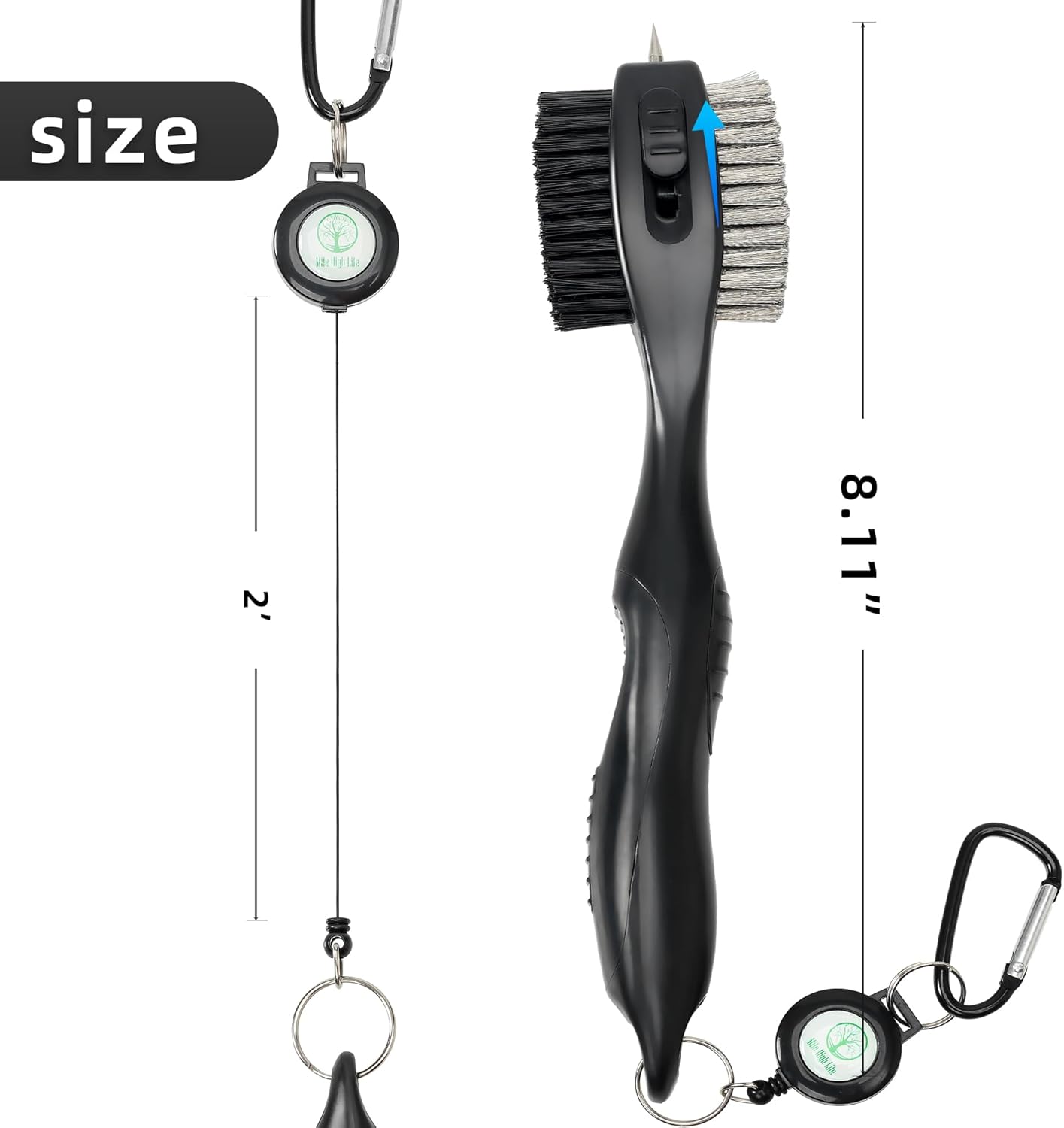 Mile High Life Golf Club Brush, Club Groove Cleaner with 2 Ft Retractable Extension Cord and Aluminum Carabiner, Golf Bag Accessories for Men and Women
