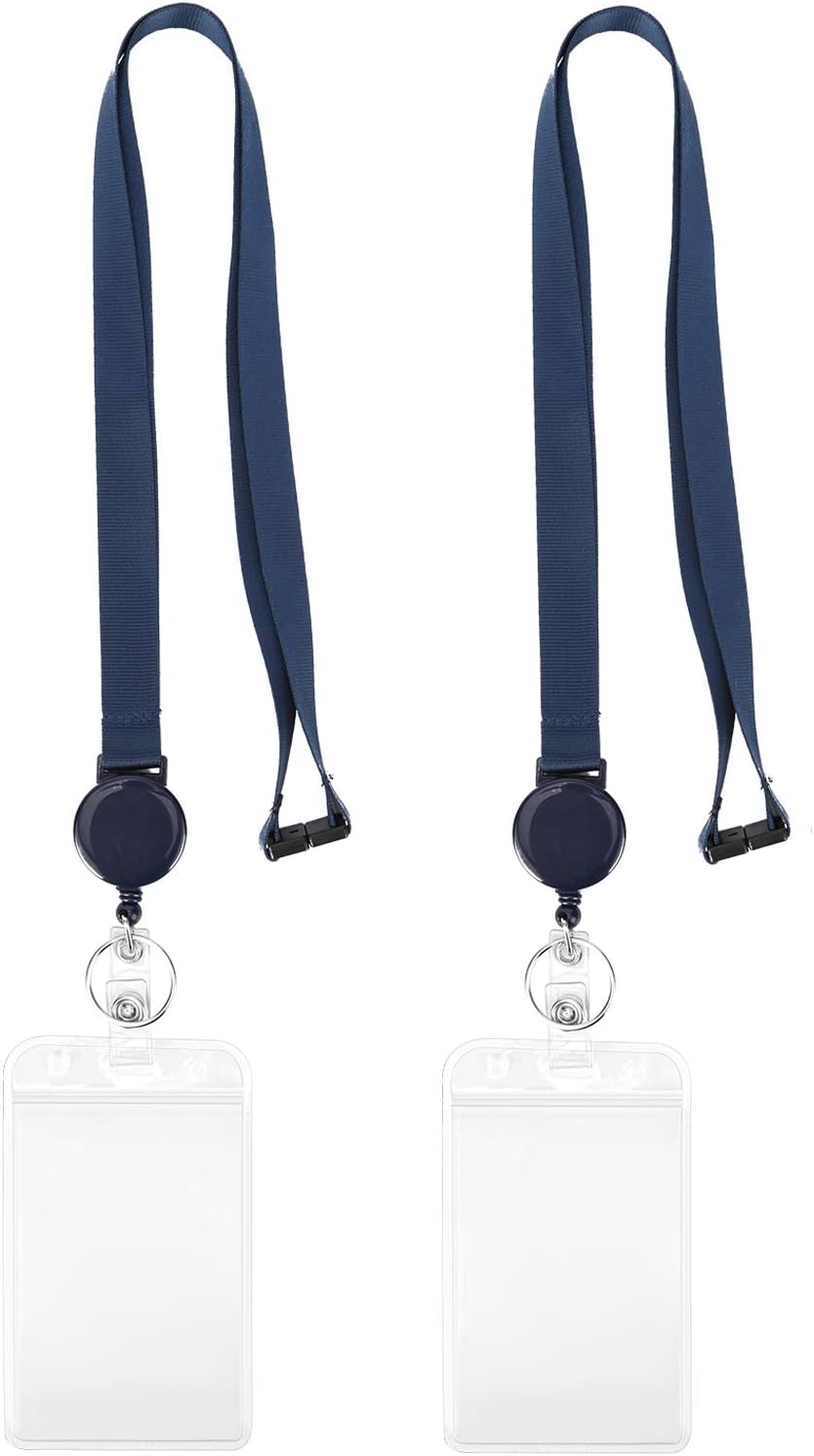 YOUOWO Retractable Badge Holder with Lanyard,Breakaway Safety Lanyards with id Badge Holders Vertical,Retractable id Badge with Clip,Punched Zipper Waterproof,Pack of 2