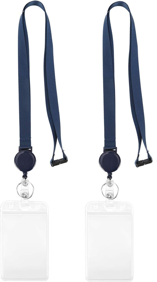 YOUOWO Retractable Badge Holder with Lanyard,Breakaway Safety Lanyards with id Badge Holders Vertical,Retractable id Badge with Clip,Punched Zipper Waterproof,Pack of 2