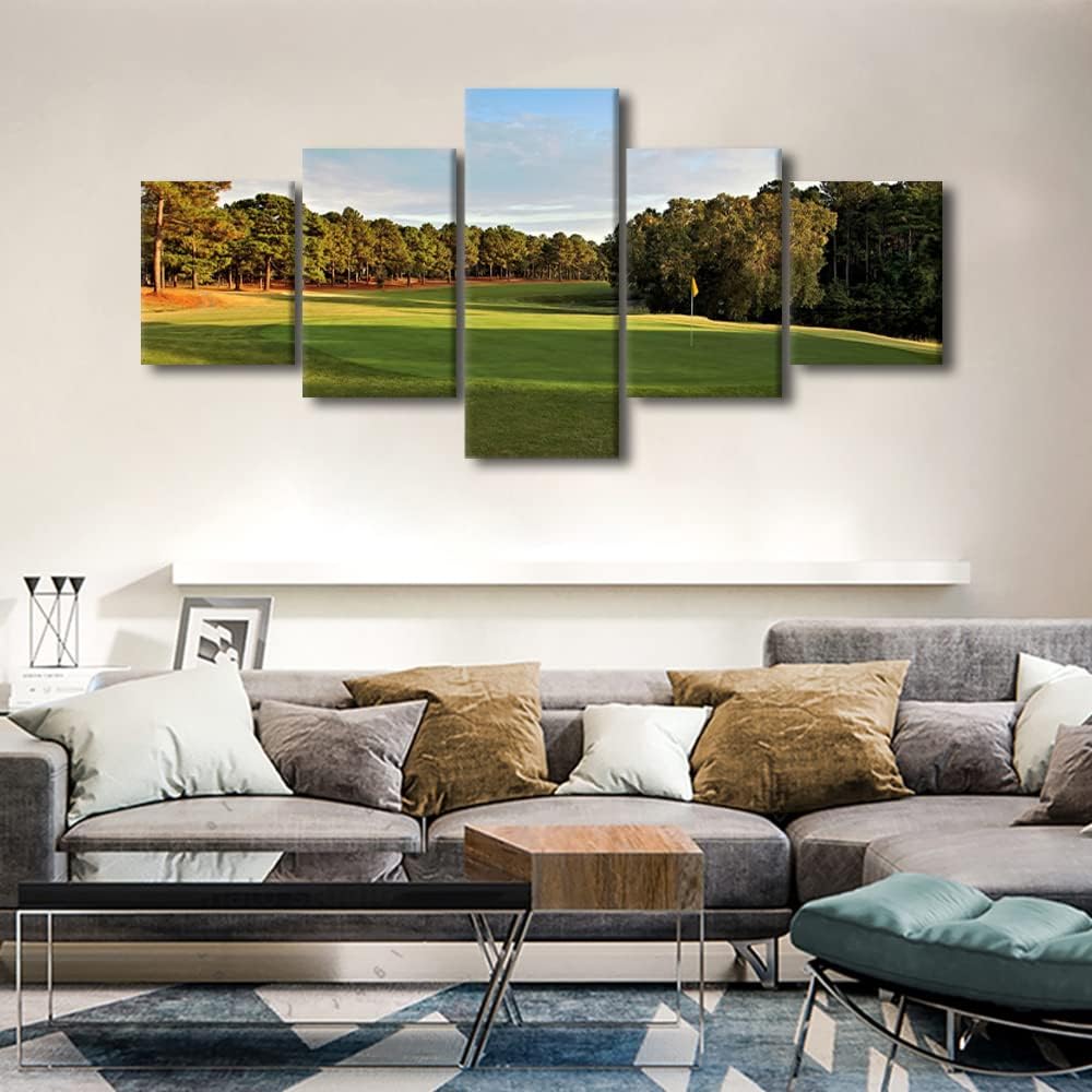 5 Piece American Golf Wall Art Pinehurst No.2 Course Canvas United States North Carolina Wall Art Wall Decor Wall Decor Green Golf Course Poster for Home Office Decor Ready to Hang - 50"W x 24"H