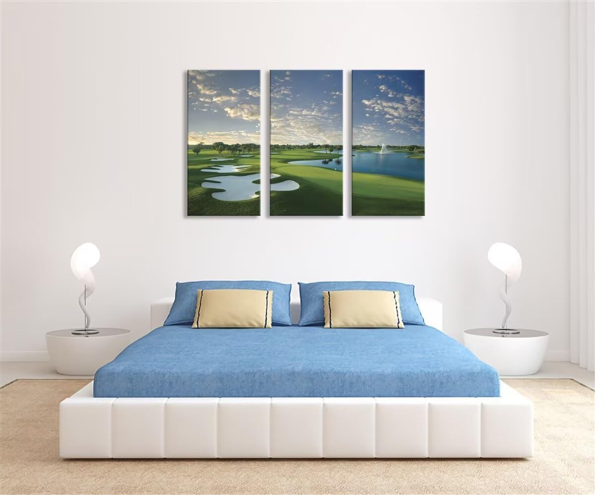 Golf Course Wall Art Golf Course Wall Decor for Living Room Bedroom Home Decorations Golf Course Picture Poster Print on Canvas Modern Artwork Framed Ready to Hang(14''W x 28''H x3)
