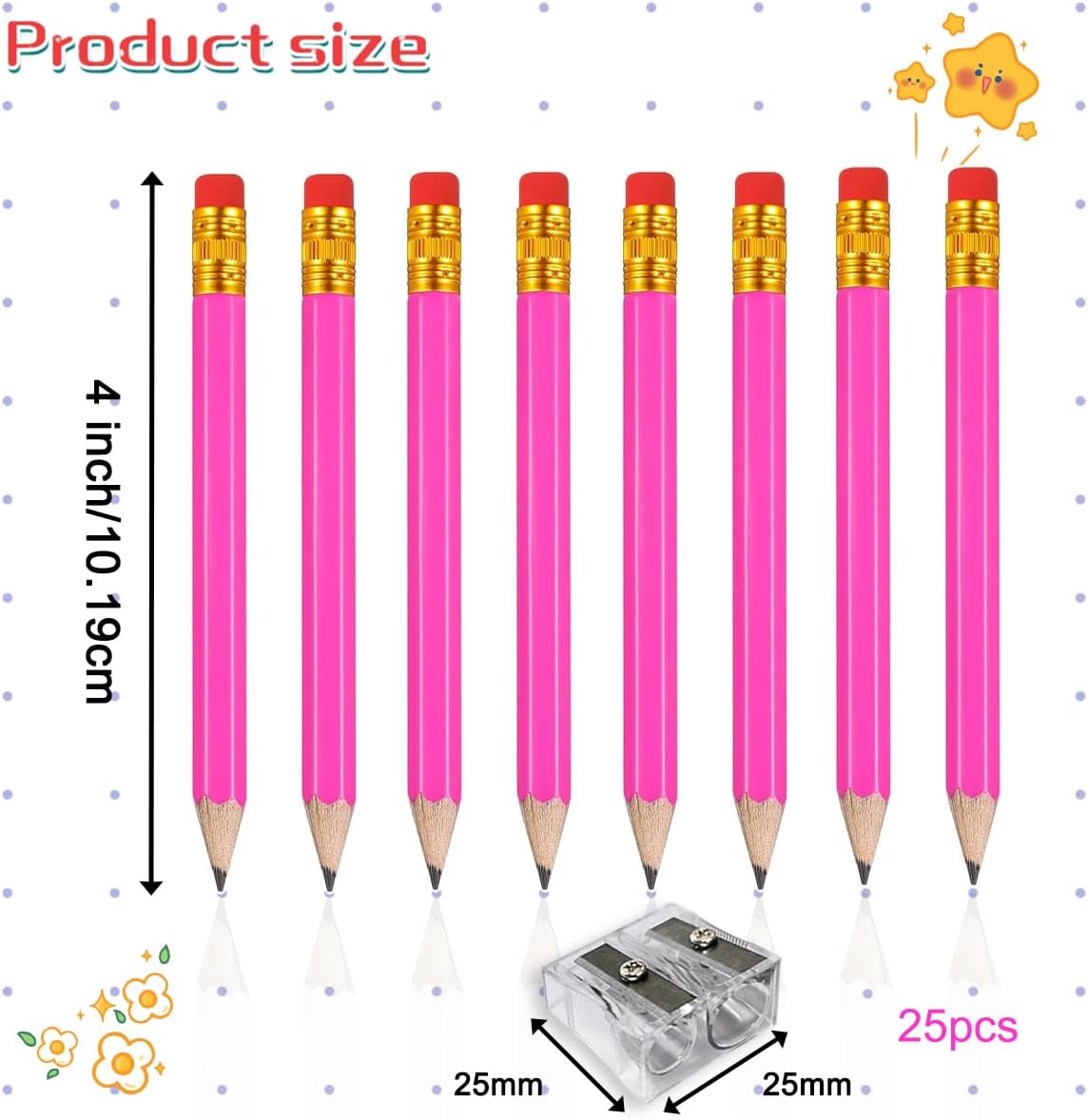 Adhere 25pcs Golf Pencils with Eraser Pre sharpened Hexagon half Wooden Pencils Graphite 2B for Golf Event Scoring,Classroom,Wedding,Company Meetings,Pew, Pocket (Rose Red)