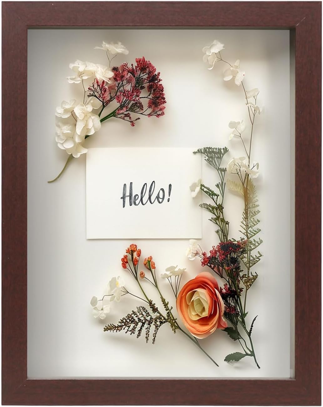 FrameWorks Mahogany Wooden Shadow Box Frame - 8.5' x 11' Display Case with Soft Felt Back, Tempered Glass, White Ball Push Pins