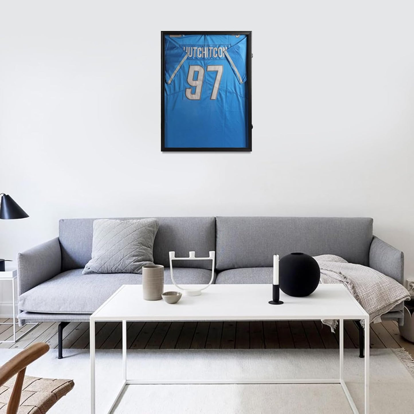 IHEIPYE Jersey Frame Display Case Black Lock,Large Shadow Box Lockable with 98% UV Protection Acrylic Linen Lining and Hangers for Baseball Basketball Football Soccer Hockey 2XL Sport Jersey Shirt