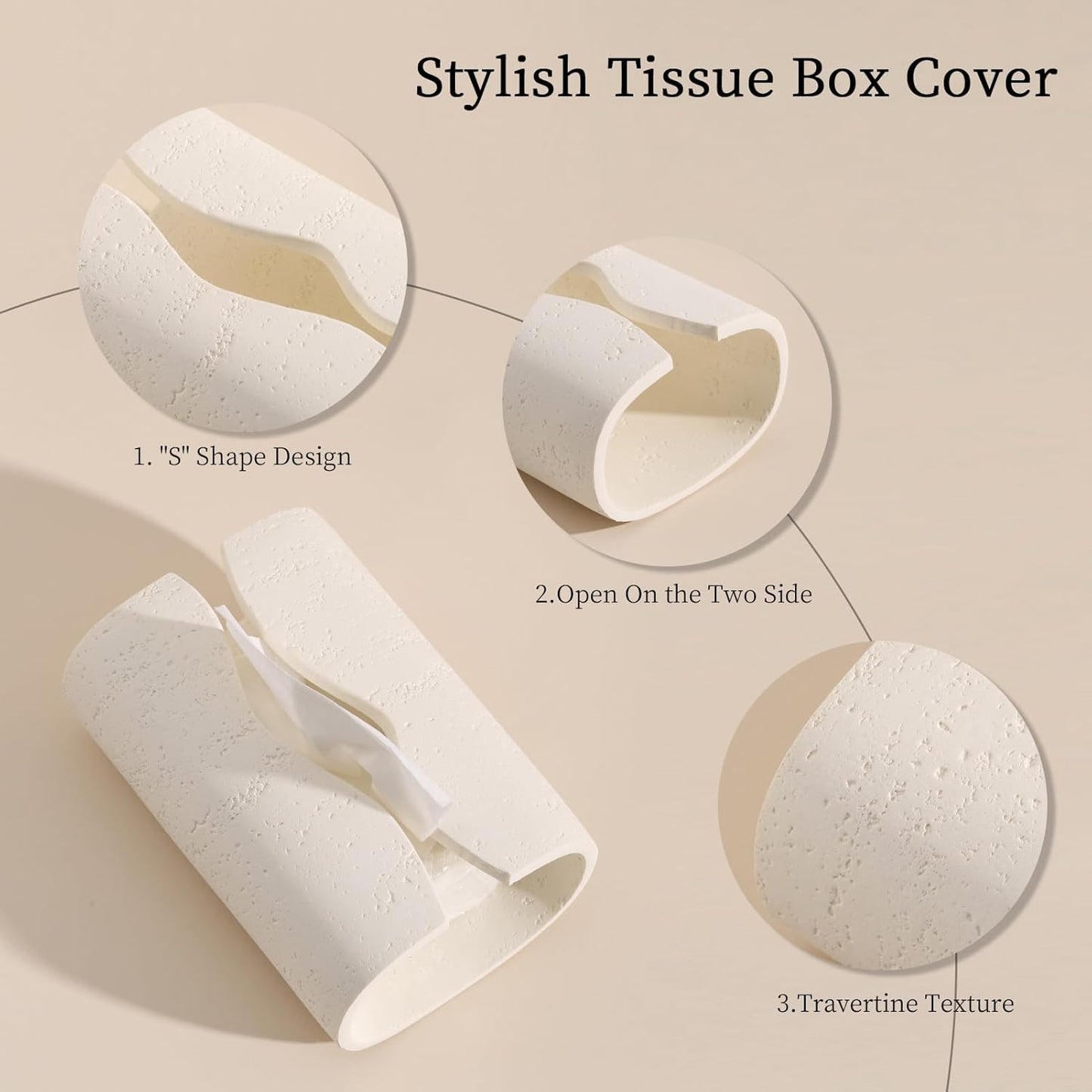 Tissue Box Cover Rectangle, Resin Facial Tissue Holder Covers Toilet Paper Holder, Tissue Holders Decorative Paper Dispenser Home Decor for Bathroom Kitchen Bedroom Living Room Office Cream