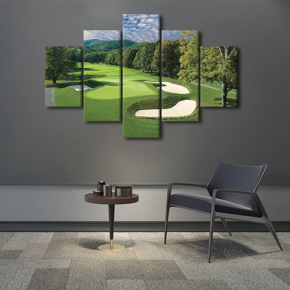 Greenbrier Old White Golf Course Photos Poster Prints Golf Course Field Canvas 5 Panels West Virginia United States Wall Art for Living Room Office Wall Decor Artwork Framed Ready to Hang - 60"Wx40"H