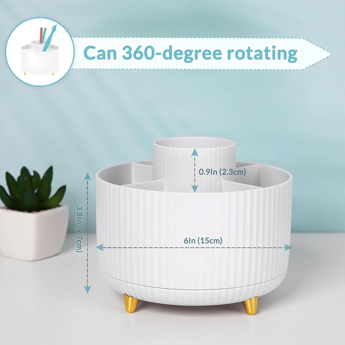 SKYDUE 360 Rotating Organizer - Dual-Purpose Pen & Pencil Holder with 5 Slots, Suitable for Office, School, or Home (White)