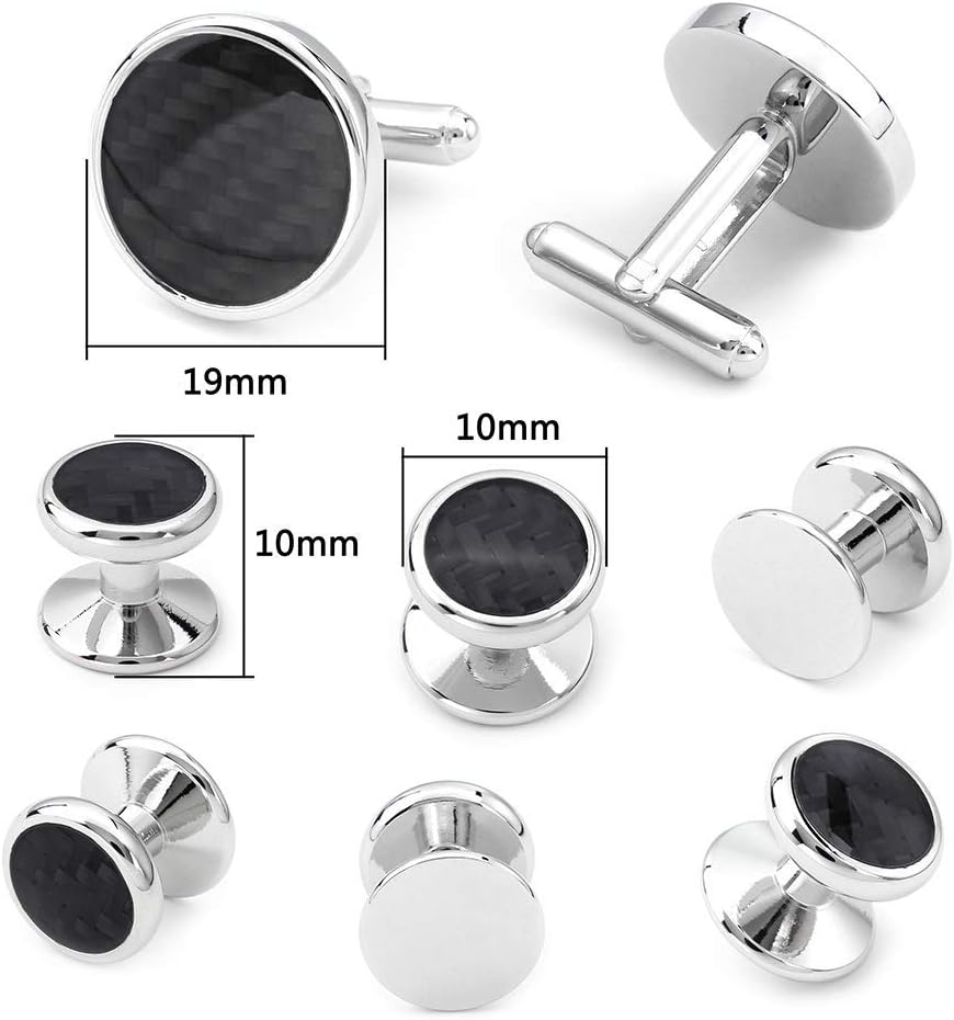 HAWSON Cufflinks and Studs for Men-Fashion Men Vintage Enamel Carbon Fiber Tuxedo Shirt Cufflinks and Studs Set for Regular Wedding Business Accessories