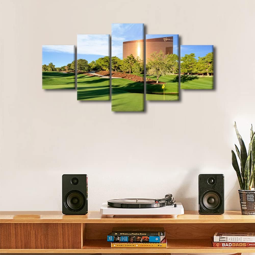 5 Panels Canvas Wall Art Golf Course Nature Landscape Picture Painting Prints Artwork Modern Home Decor Canvas Wall Art for Home and Office Wooden Decoration Framed Ready to Hang - 60"W x 32"H