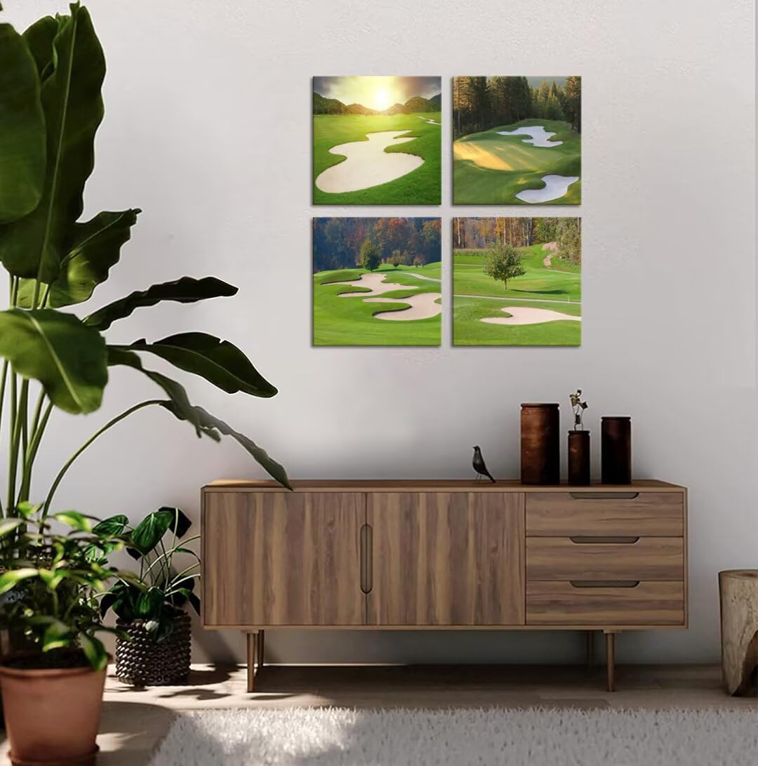 Pankila Golf Course Wall Art Sunrise Golf Landscape Canvas Prints Golf Wall Decor for Living Room Bedroom Bathroom Club Gym Home Decorations Painting Framed Artwork Ready to Hang (24''W x 24''H x 4)