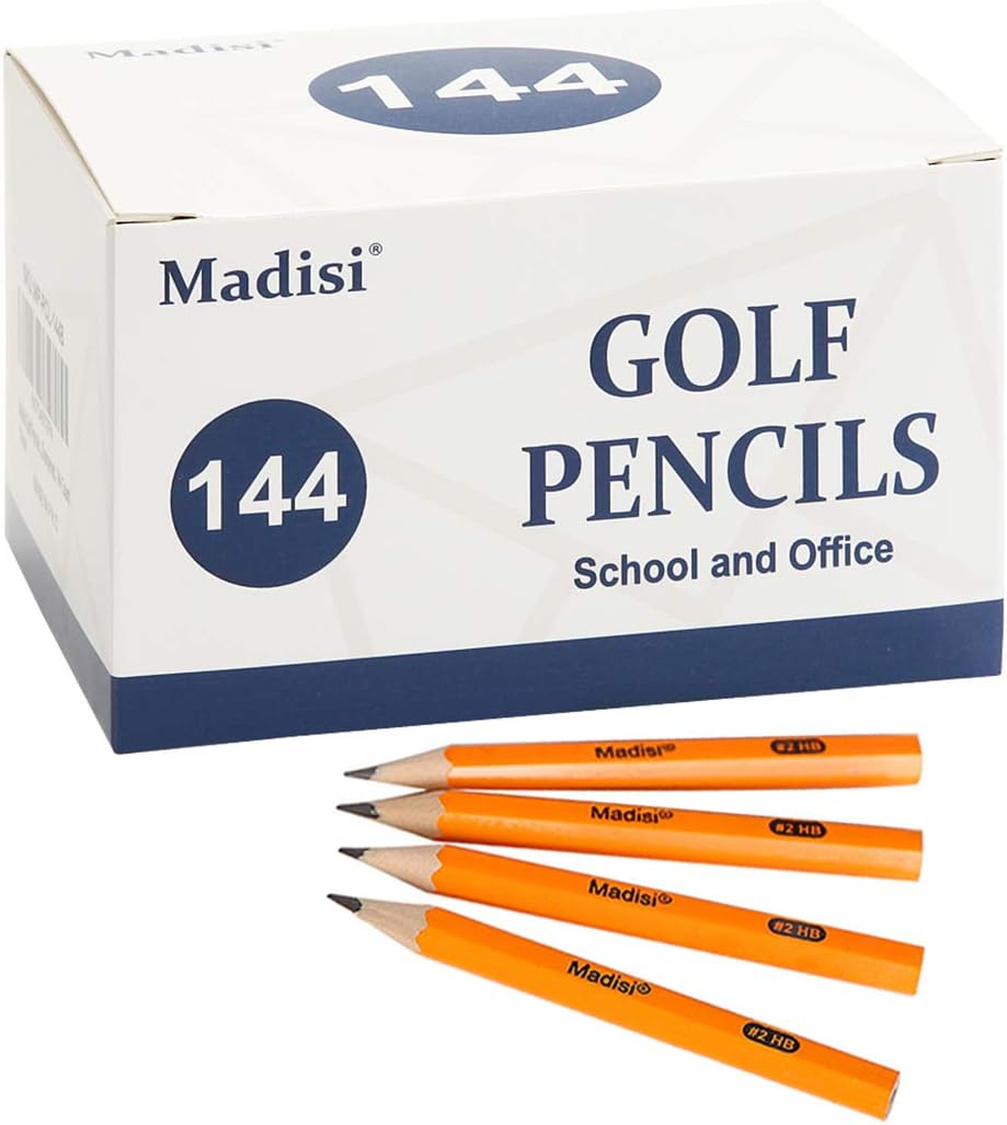 Madisi Golf #2 HB Half Pencils, 3.5" Mini Pre-Sharpened, 144 Count