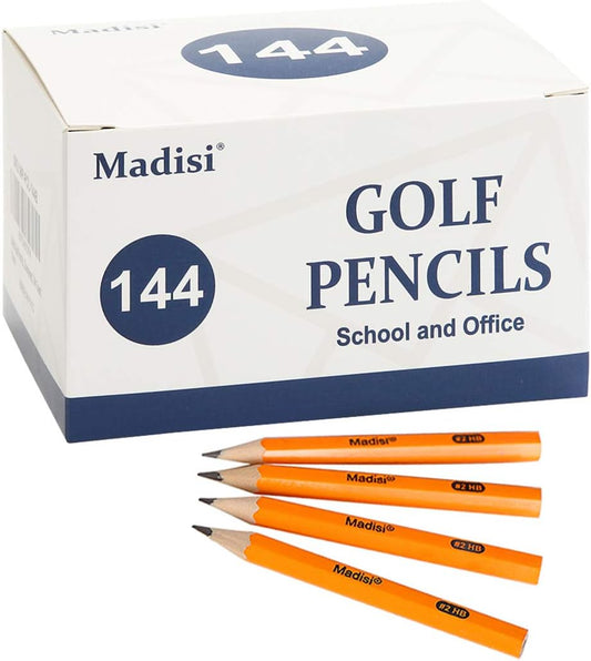 Madisi Golf #2 HB Half Pencils, 3.5" Mini Pre-Sharpened, 144 Count