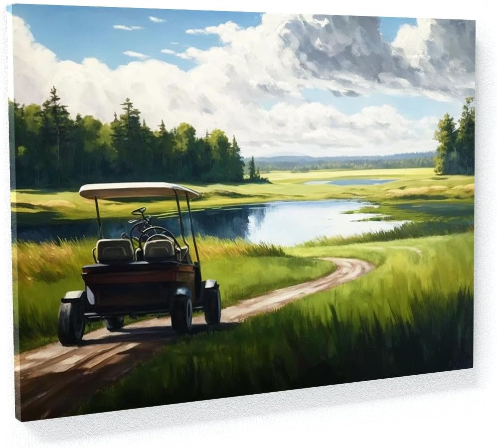 Sense Canvas Golf Cart Fairway Landscape 23 Canvas Art - Home Decor Wall Art Print Poster Painting Large 40x30 / 1.5"