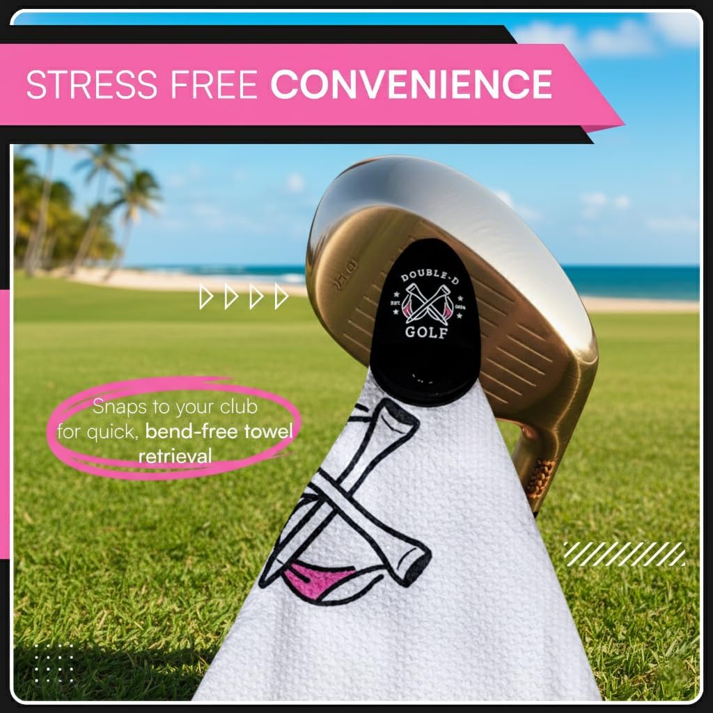 Magnetic Golf Towel Supporting Breast Cancer Research | 10% Profit Donation | 29” Waffle Microfiber | Removable High-Strength Magnet | Ultra Absorbent | Durable for Clubs & Balls