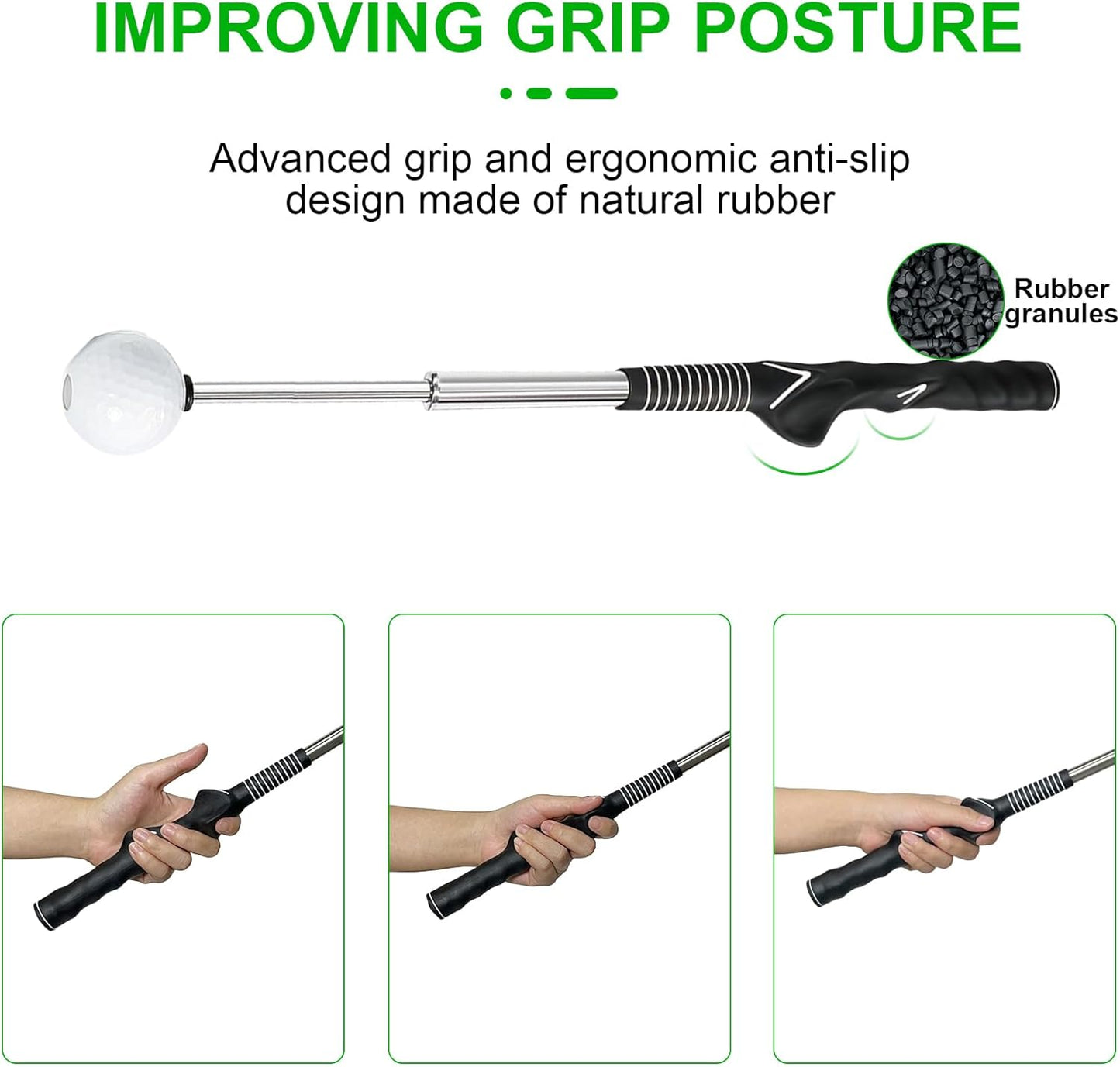 Retractable Golf Swing Trainer - Golf Swing Training Aid, Non-Slip Golf Grip Trainer, Strength & Tempo Training, Golf Alignment Sticks & Arm Band, Indoor Outdoor Golf Swing Practice