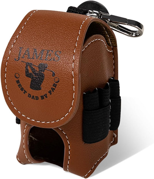 CALLIE Personalized Golf Ball & Tee Holder - Custom Name on Leather Golf Pouch with Belt Clip, Gifts for Golfers