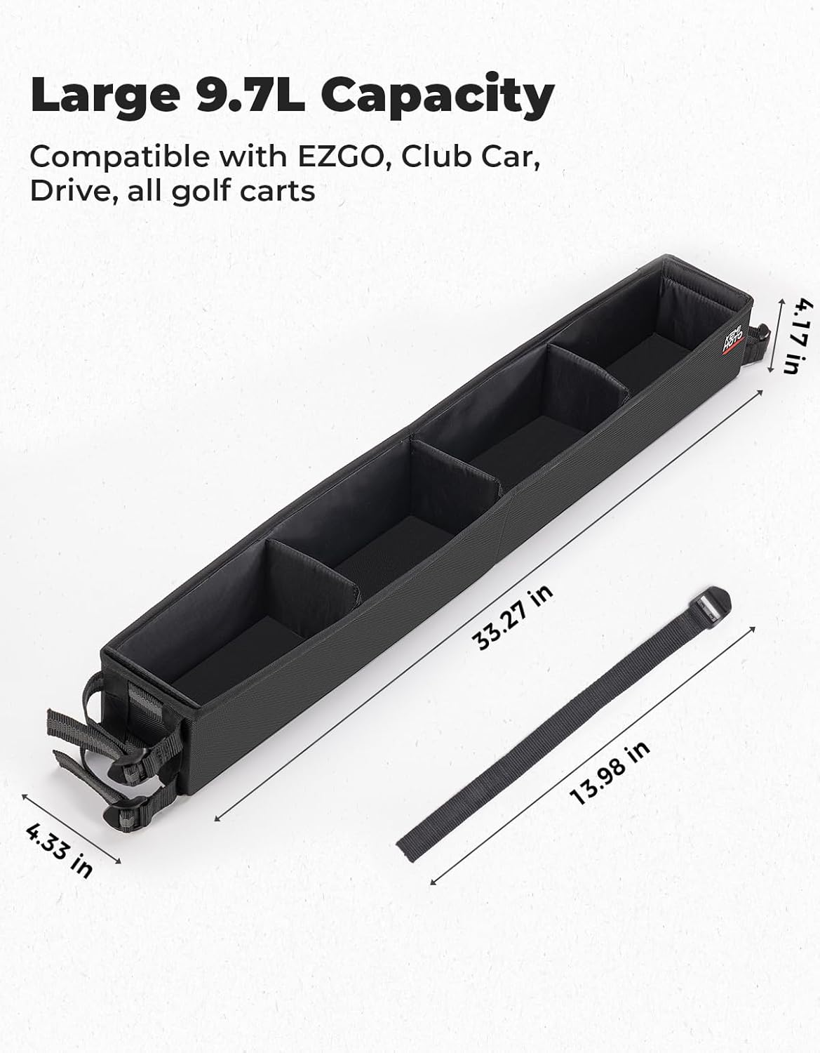 KEMIMOTO Golf Cart Inner Front Storage Basket No Drilling Golf Cart Organizer Foldable Universal Compatible with EZGO Drive Club Car Kandi Electric Golf Carts, 1680D Golf Cart Caddy Organizer, Black