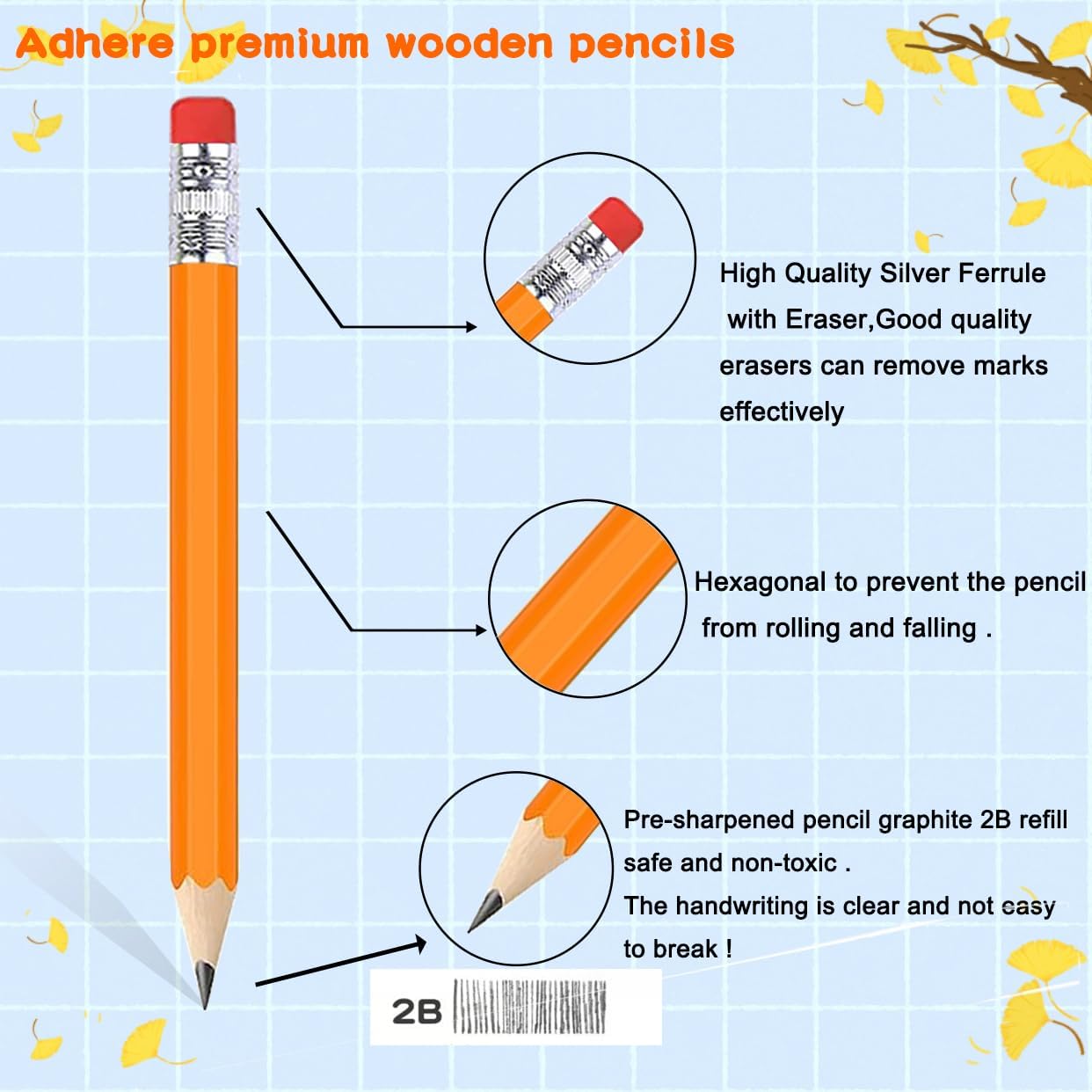Adhere 25pcs Golf Pencils with Eraser Pre sharpened Hexagon half Wooden Pencils Graphite 2B for Golf Event Scoring,Classroom,Wedding,Company Meetings,Pew, Pocket (Orange)