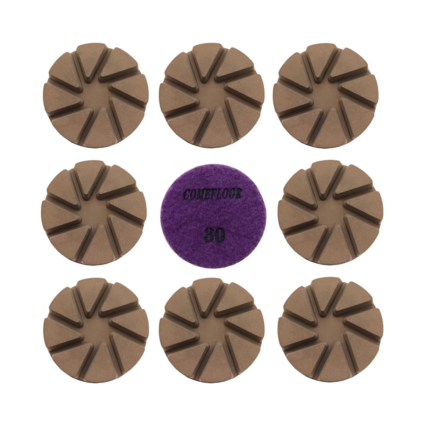 Hybrid Diamond Ceramic Polishing Pucks, Aggressive Concrete Terrazzo Floor Hook n Loop Grinding Pads, 3 Inch Long Using Life Transitional Discs,30# 9 PCS