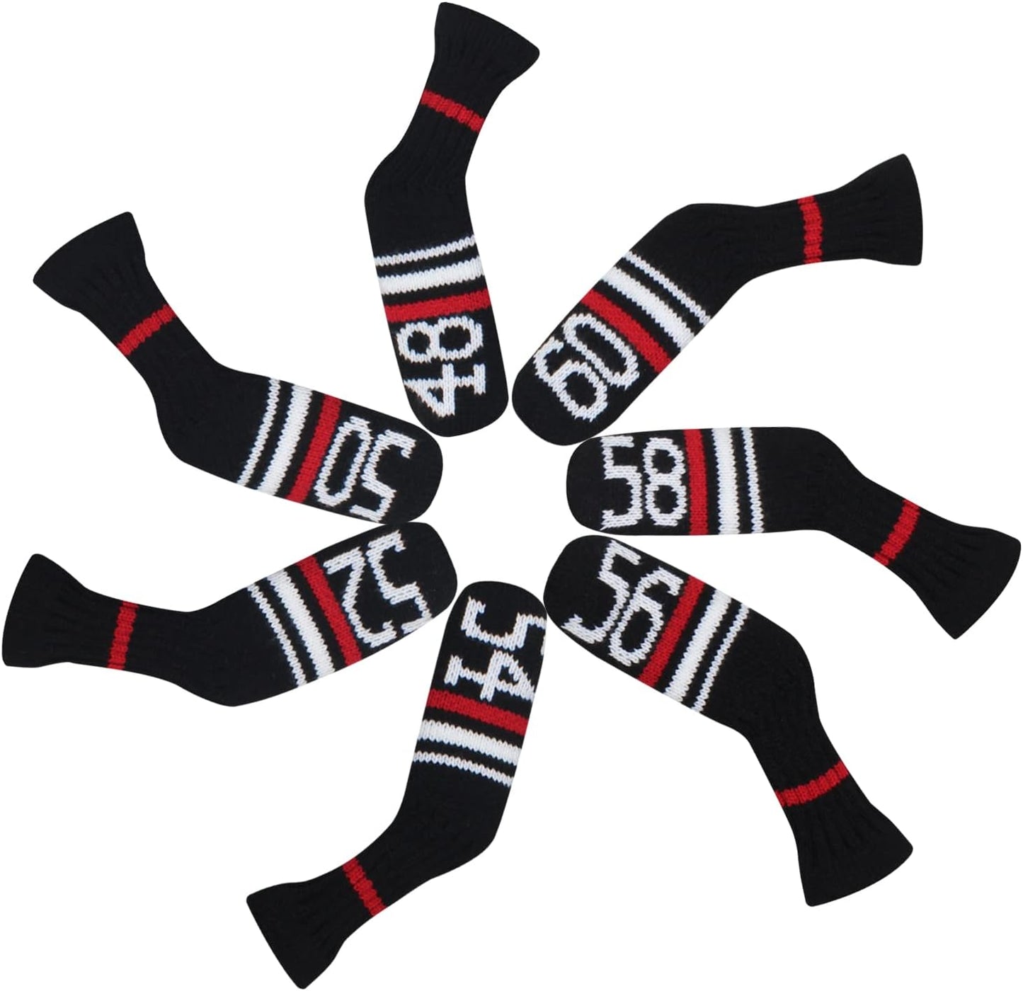 Scott Edward 1/7/10 Pcs Knitted Golf Club Head Covers for Irons Wedge Cuteness and Basically Socks Shape Washable Golf Club Head Protector on Red/Blue Warning Style