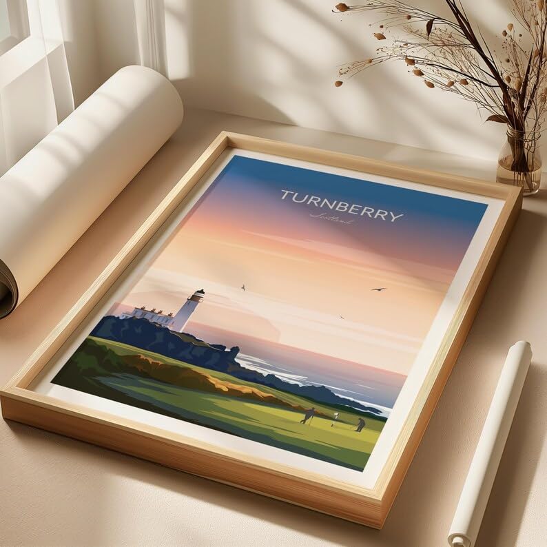 Nationcog Turnberry Golf Print - Ayrshire Scotland, Turnberry Golf Poster, Vintage Golf Travel Poster, Scotland Golf Course Art, Lighthouse Golf Print, Coastal Golf Wall Art (Unframed) (16x24)