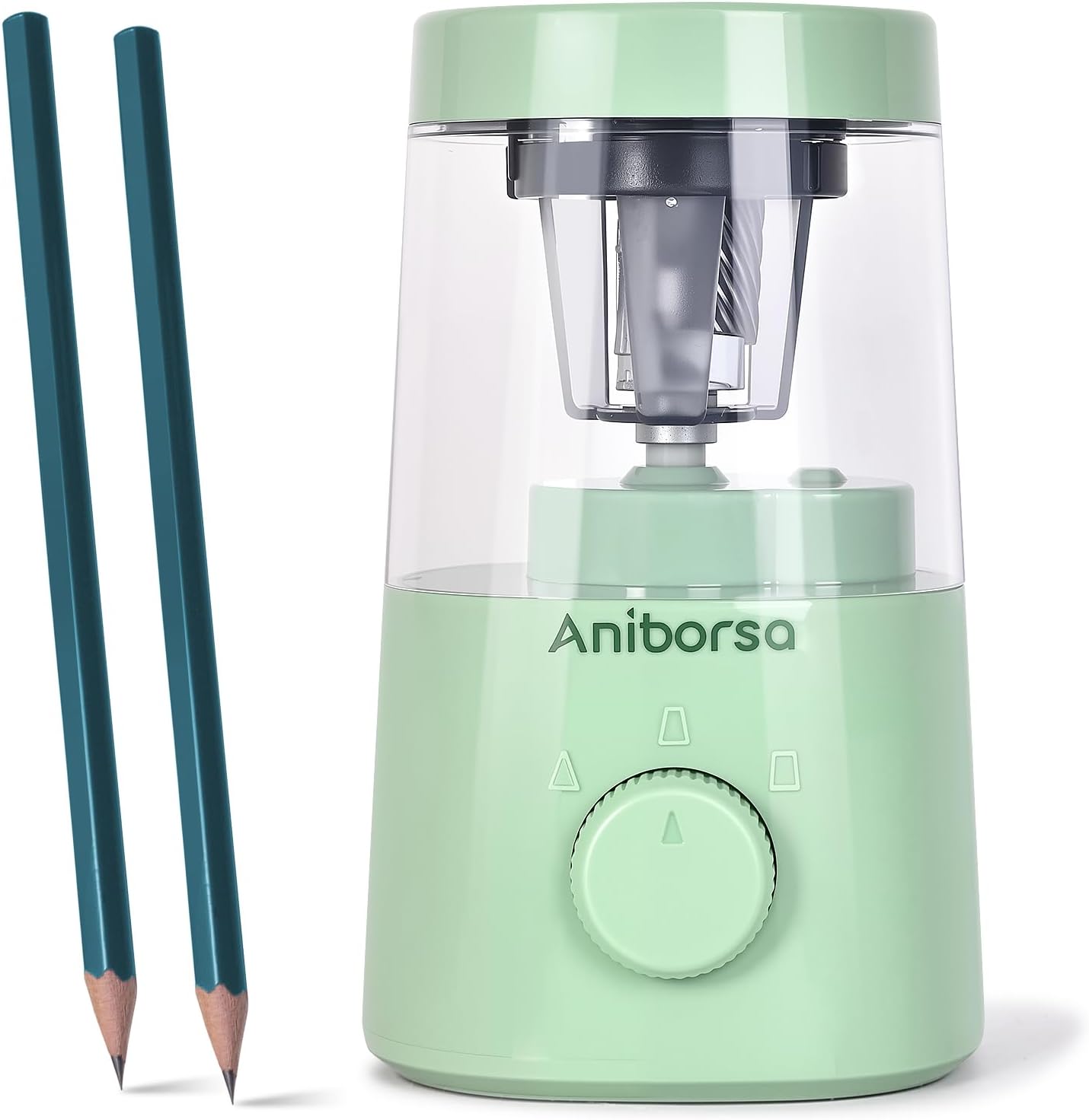 Electric Pencil Sharpener, Helical Blade Automatic Pencil Sharpener, Battery/USB Cord Operated Adjustable Sharpness for 6-8 mm Pencil, Classroom, School, Office, Home, Green