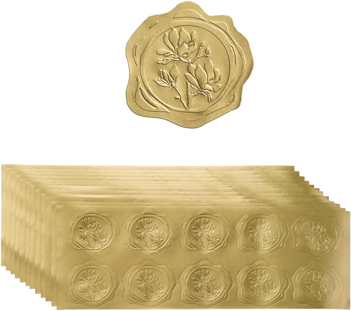 300 Pieces Embossed Gold Foil Stickers Gold Stickers for Envelopes, Wedding Invitations, Christmas Greeting Cards Envelopes (Gold Magnolia)