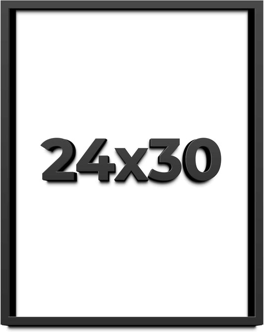24x30 Shadow Box Black Solid Wood Display Frame with White Acid-Free Backing UV Acrylic & Hanging Hardware - with 3/4" Usable Depth