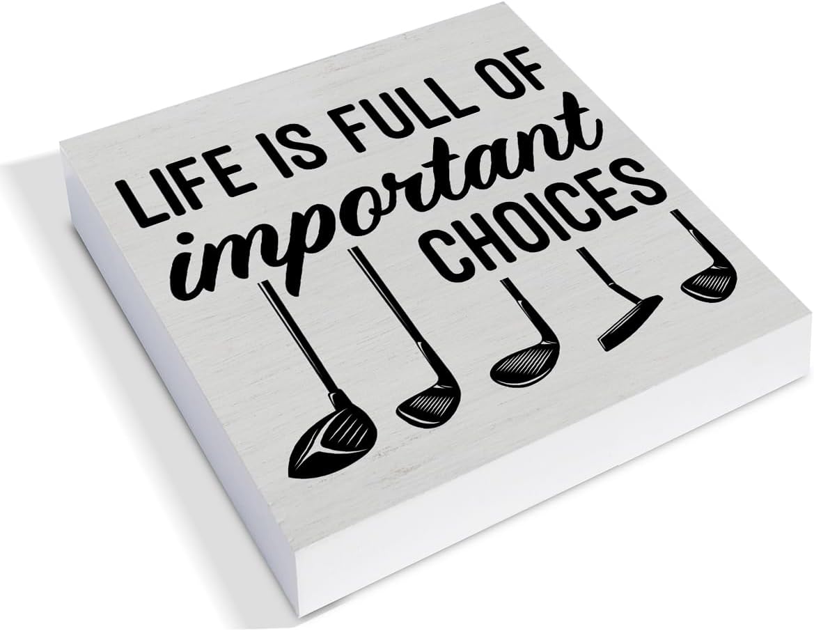 Rustic Life is Full of Important Choices Wooden Box Sign Desk Decor, Golf Life Wood Block Sign Home Tabletop Shelf Desk Decoration, 5 X 5 Inches