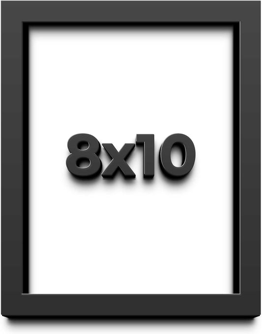 8x10 Shadow Box Black Solid Wood Display Picture Frame with White Acid-Free Backing UV Acrylic & Hanging Hardware - with 3/4" Usable Depth