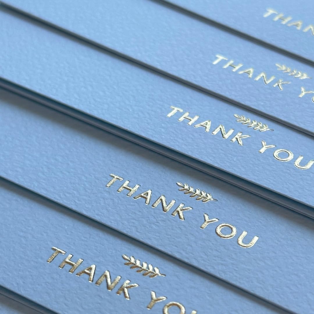 RUN2PRINT Thank You Cards with Envelopes & Gold Foil Stickers – 36‑Pack Flat Dusty Blue Cards (4″×6″) – Embossed Italian Textured Thick Paper – For Weddings, Business & Every Occasion (Carolina Blue, Pack of 36)