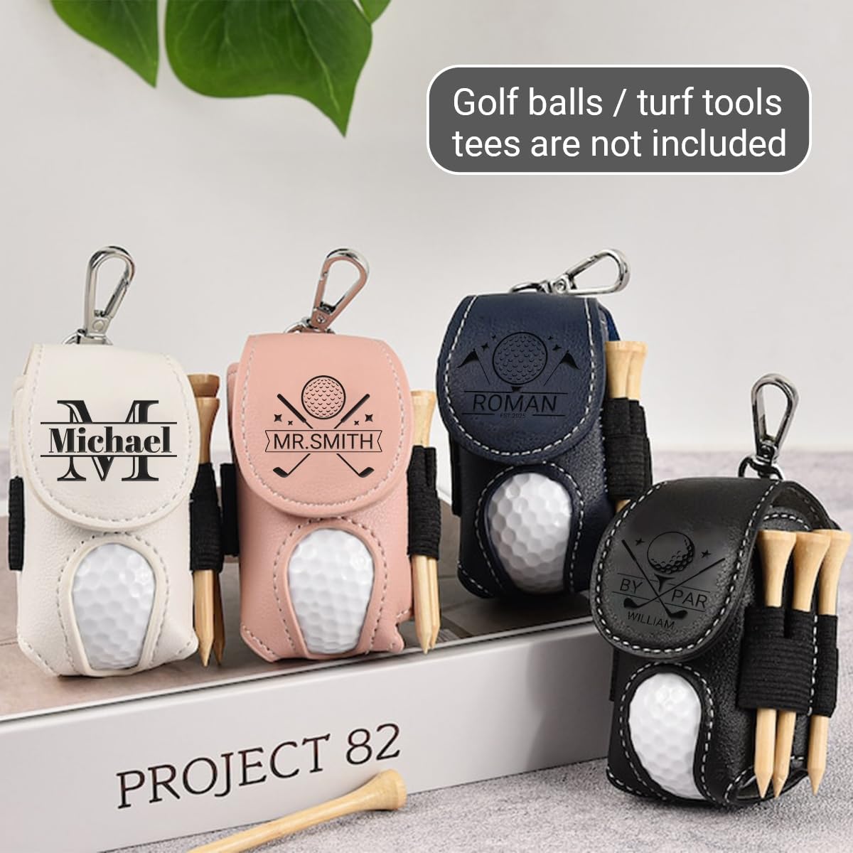 Personalized Golf Balls Bag Custom Name Initial Pouch for Golf Ball Tees Holder Customized Leather Mini Golf Ball Waist Bag with Belt Clip Gift for Golfers Men Women Portable Golf Accessories,7 Colors