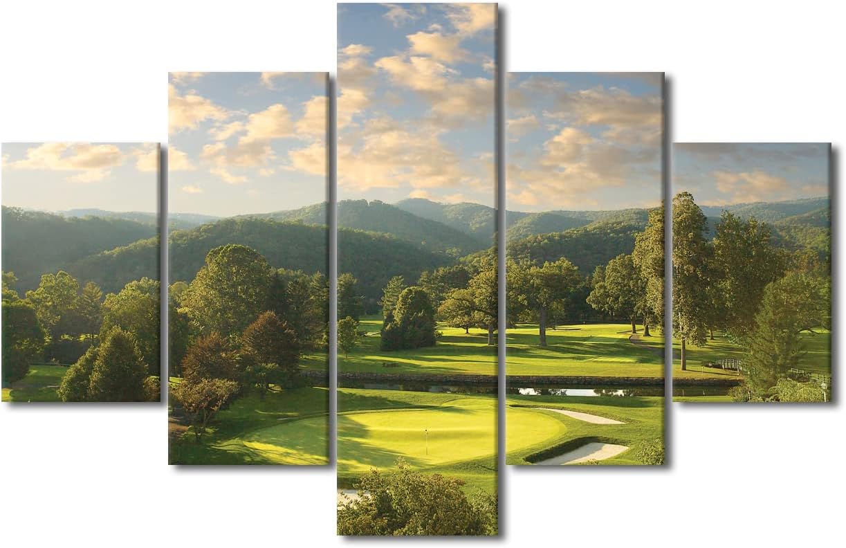West Virginia United States Wall Art 5 Panels Canvas Prints Greenbrier Old White Golf Course Home Decor Pictures for Living Room Office Bedroom Wall Decor Paintings Framed Ready to Hang - 60"W x 40"H