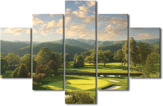 West Virginia United States Wall Art 5 Panels Canvas Prints Greenbrier Old White Golf Course Home Decor Pictures for Living Room Office Bedroom Wall Decor Paintings Framed Ready to Hang - 60"W x 40"H